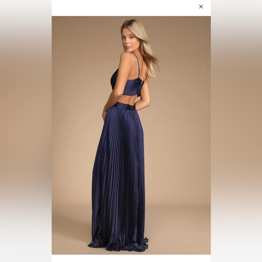 Got the Glam Navy Blue Pleated Cutout Maxi Dress